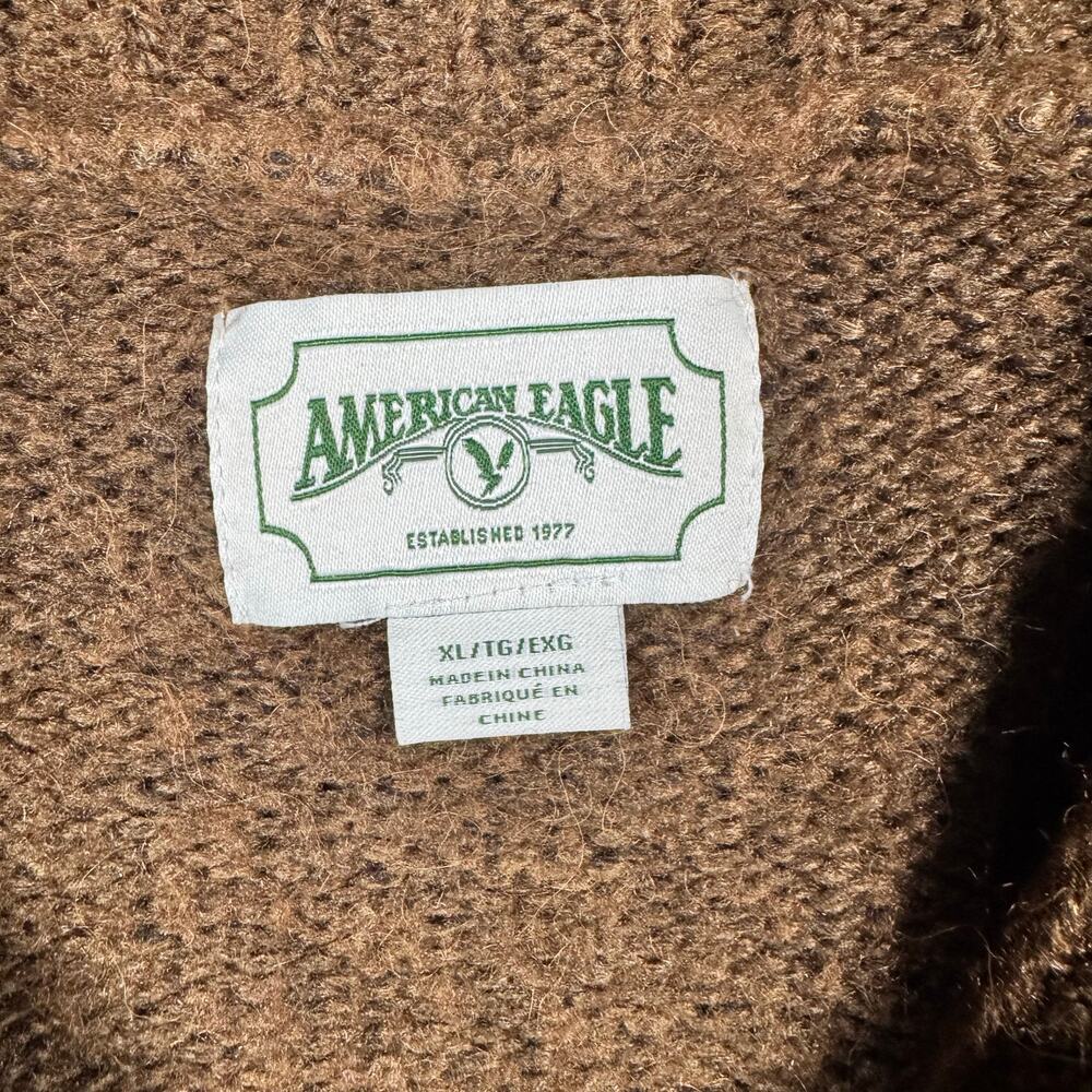 Vintage Y2K American Eagle Women's Brown Wool Blend Quarter Zip Sweater- Size XL - Picture 7 of 9